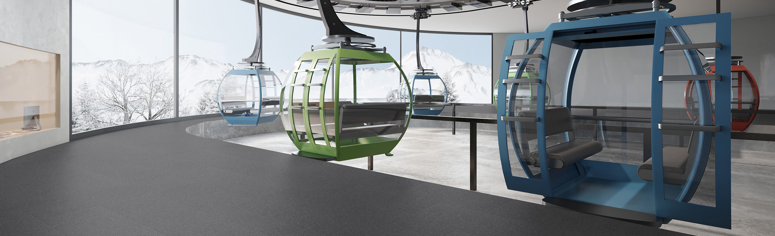 Access area to gondolas in a cable car station with non-slip flooring from REGUPOL